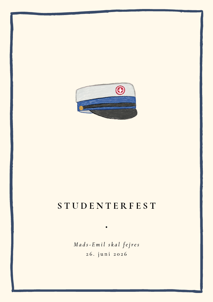 
                Byd dine gæster til din studenterfest med denne skønne invitation. Den flotte Illustration af studenterhuen er håndtegnet med blyant. Invitaitonen kan udnyttes både på forside og bagside med dit personlige budskab. Skab en rød tråd til din studenterfest med matchende bordkort, menukort, gæstebøger og meget mere.                